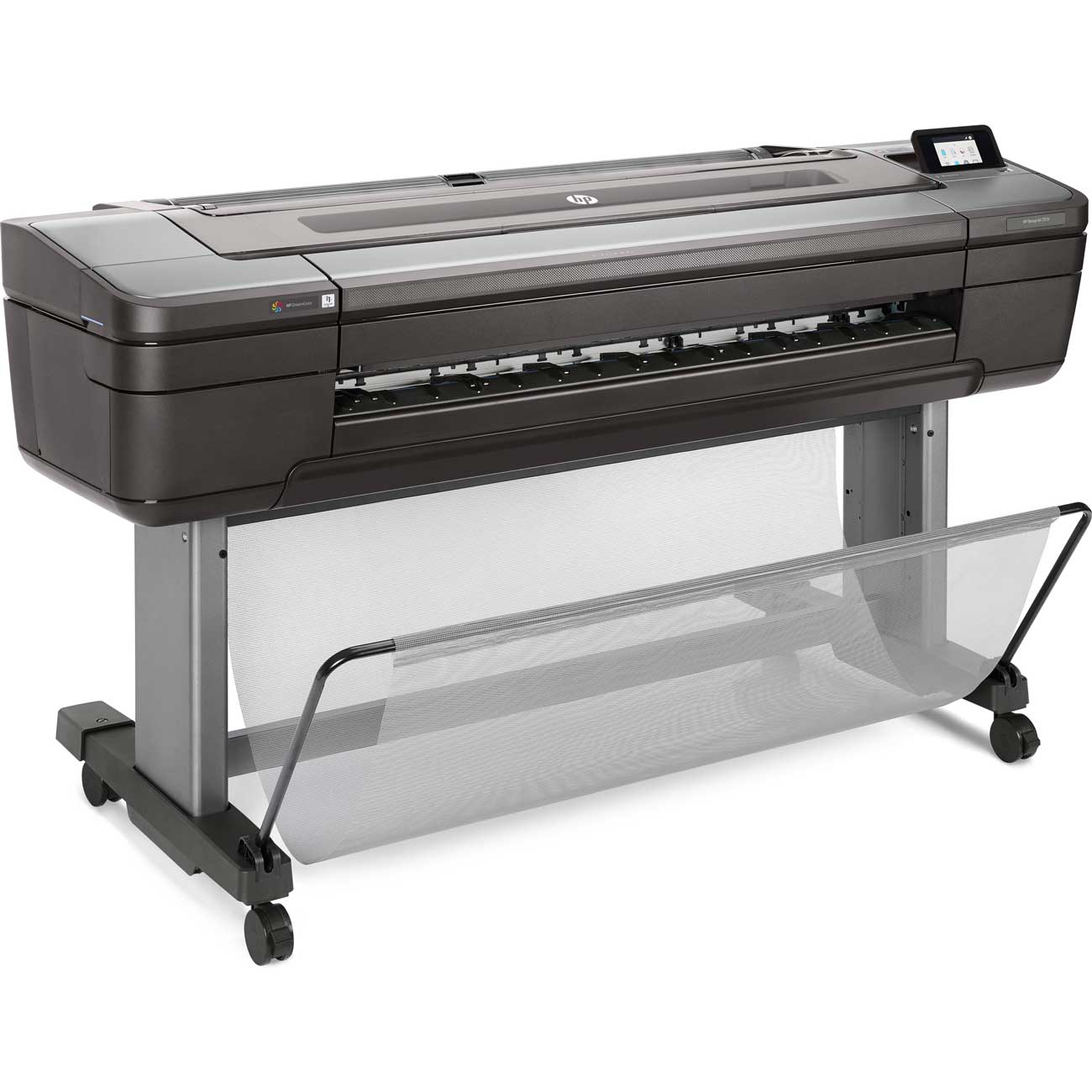 HP DesignJet Z9 printer right-facing profile showing sleek design and paper output tray.